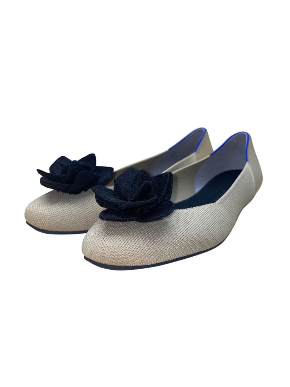 Rothys Women’s Beige & Black Knit Flower Ballet Flats Size 11.5 - Picture 3 of 9